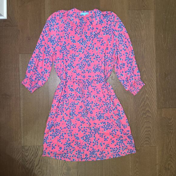 Draper James RSVP Mini Dress Pink Blue Floral V-neck tie waist Size Small - Picture 1 of 4